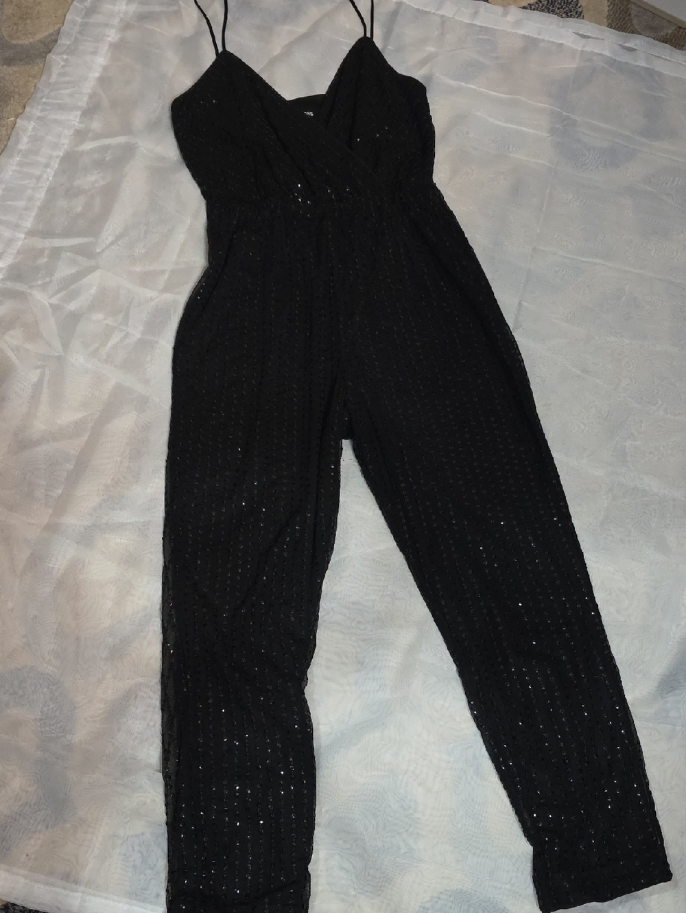 #243 Express Black Sequin Surplice Jumpsuit V-Neck